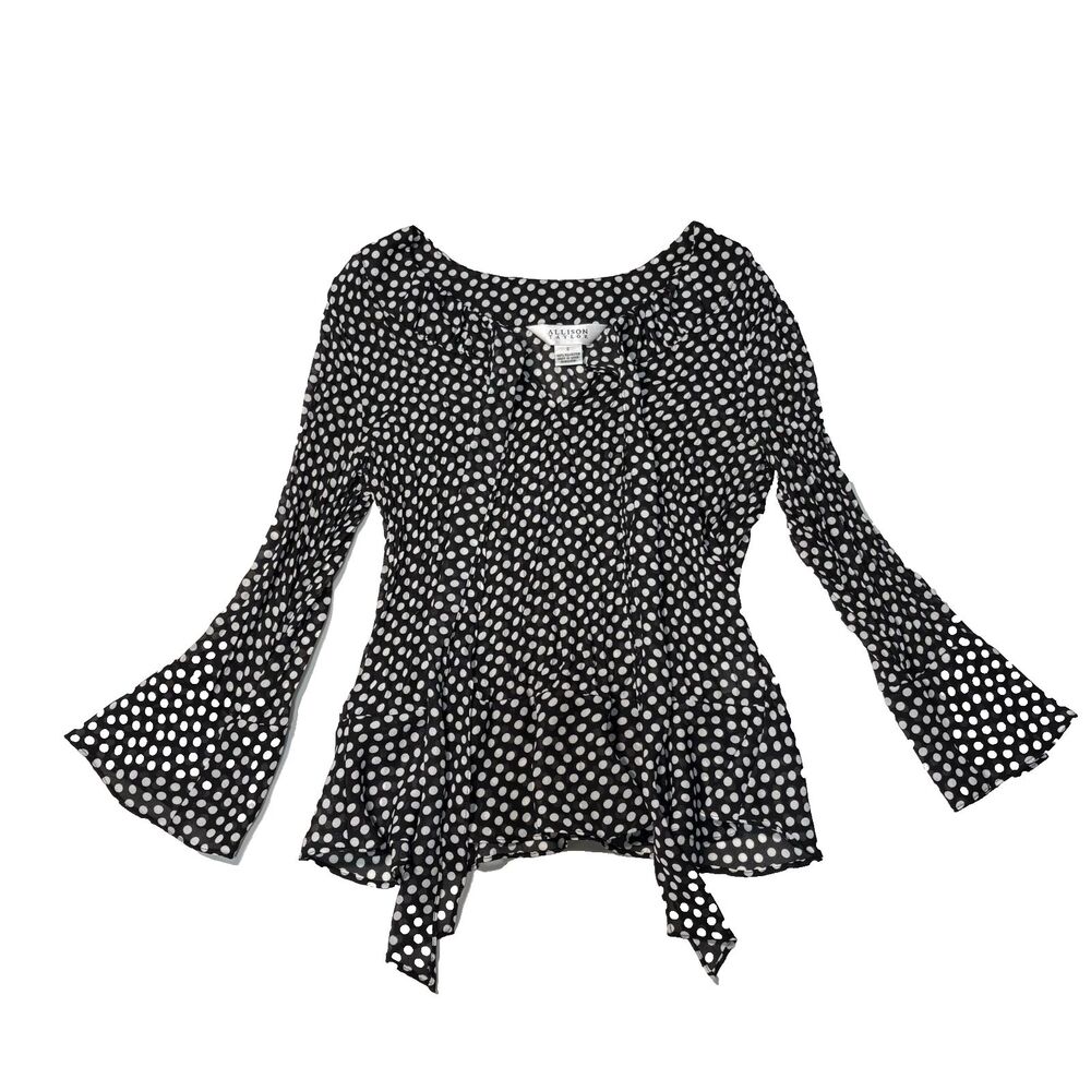Vintage Allison Taylor Top Polka Dot Bow Tie Sheer Blouse Alternative Boho Small